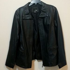 Women's heavy black leather jacket